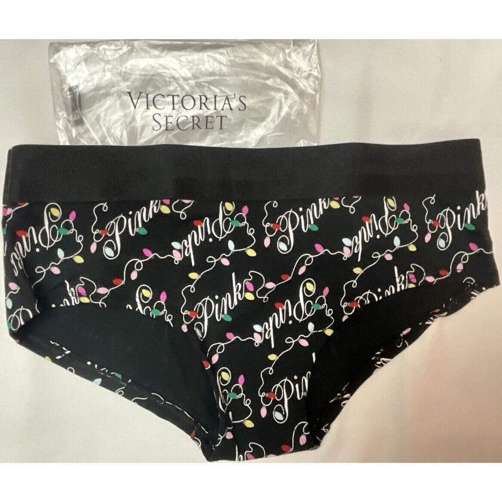 New Victoria's Secret PINK Holiday Lights Logo Waistband Hipster Panty ~Size M - Picture 2 of 3